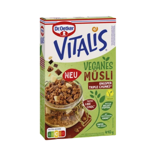 677064 Dr. Oetker Vitalis Veganes Muesli Knusper Triple Chunks, 410g